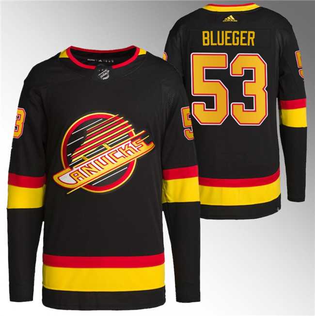 Mens Vancouver Canucks #53 Teddy Blueger Black Retro Stitched Jersey->vancouver canucks->NHL Jersey